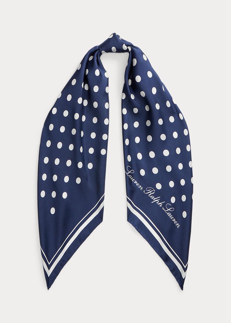 Szalik Lauren Damska Granatowe Ella Polka-Dot Jedwab Twill Square 076398-MPH